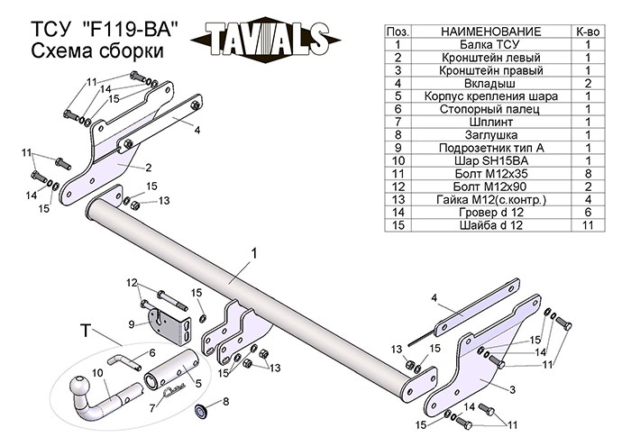 Фаркоп для FORD Focus 3  универсал 2010 c быстросъемным шаром