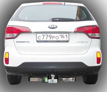 Фаркоп для Hyundai Santa Fe 2012-... дизель, KIA Sorento 2012-... с нержавеющей пластиной